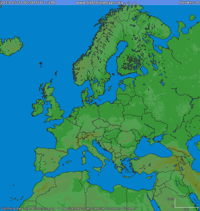 Lightning map Europe 2013-05-21